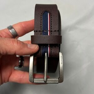 Tommy Hilfiger Leather Belt Brown Striped‎ Casual Dress Belt Size 46-48